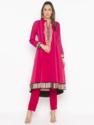 Pink embroidered georgette kurta &-sets 2
