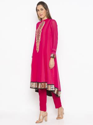 Pink embroidered georgette kurta &-sets 3
