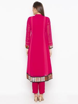 Pink embroidered georgette kurta &-sets 4