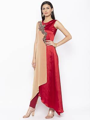 Beige embroidered georgette kurta &-sets 3