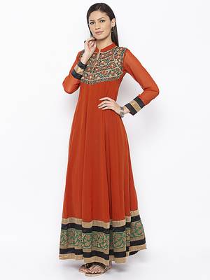 Brown embroidered georgette kurta &-sets 3