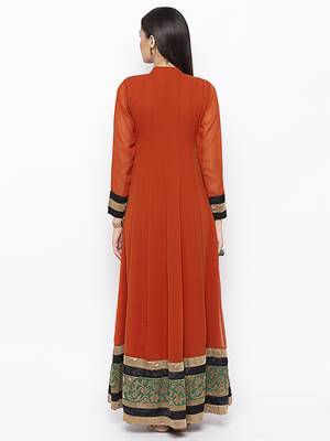 Brown embroidered georgette kurta &-sets 4