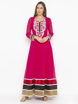 Pink embroidered georgette kurta &-sets 1