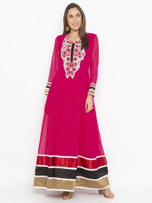Pink embroidered georgette kurta &-sets 2