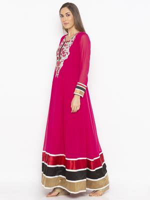 Pink embroidered georgette kurta &-sets 3