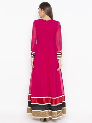 Pink embroidered georgette kurta &-sets 4