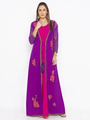 Purple embroidered georgette kurta &-sets 1