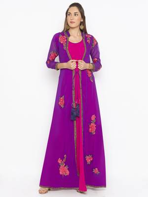 Purple embroidered georgette kurta &-sets 2