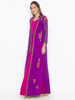 Purple embroidered georgette kurta &-sets 3