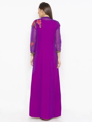 Purple embroidered georgette kurta &-sets 4