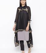 Black embroidered georgette kurta &-sets