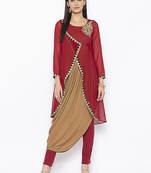 Maroon embroidered georgette kurta &-sets