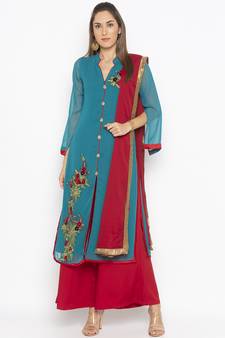 Green embroidered georgette salwar