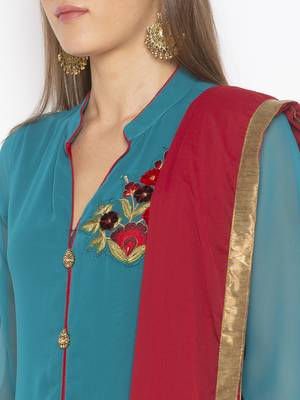 Green embroidered georgette salwar 4