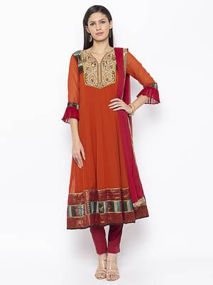 Brown embroidered georgette salwar 1