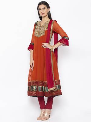 Brown embroidered georgette salwar 2