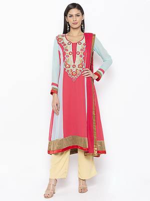 Red embroidered georgette salwar 1