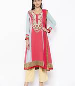 Red embroidered georgette salwar