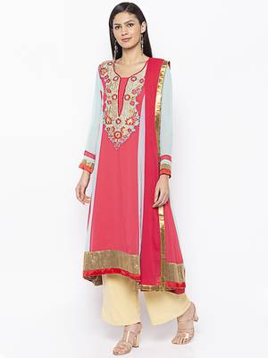 Red embroidered georgette salwar 2
