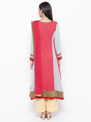 Red embroidered georgette salwar 3