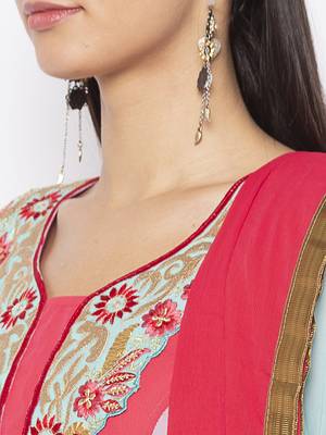 Red embroidered georgette salwar 4