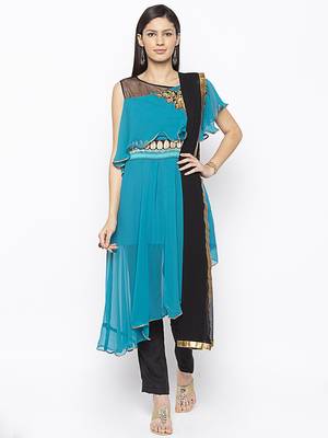 Blue embroidered georgette salwar 1