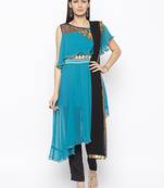 Blue embroidered georgette salwar
