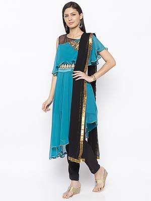Blue embroidered georgette salwar 2