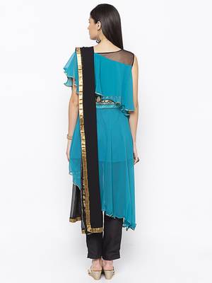 Blue embroidered georgette salwar 3