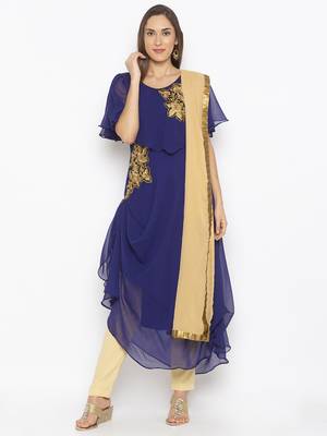 Blue embroidered georgette salwar 1