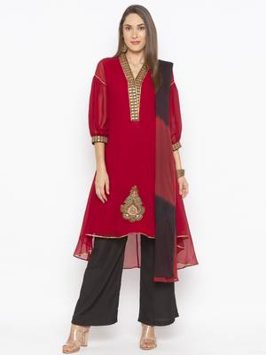 Maroon embroidered georgette salwar 1
