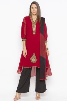Maroon embroidered georgette salwar