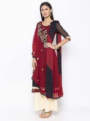 Maroon embroidered georgette salwar 2