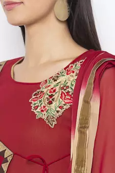 Maroon embroidered georgette salwar