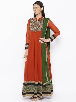 Brown embroidered georgette salwar 2