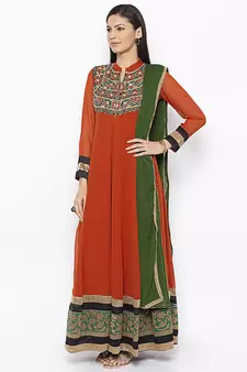 Brown embroidered georgette salwar