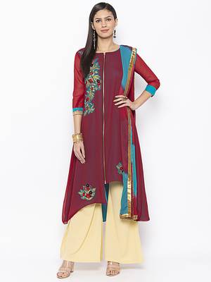 Maroon embroidered georgette salwar 1
