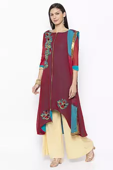 Maroon embroidered georgette salwar
