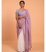 Suta White & Lavender Polka Dots Printed Pure Cotton Saree
