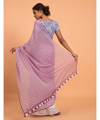 Suta White & Lavender Polka Dots Printed Pure Cotton Saree 3