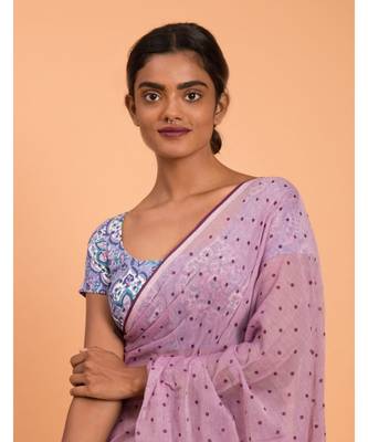 Suta White & Lavender Polka Dots Printed Pure Cotton Saree 5
