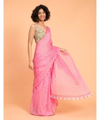 Suta Pink Polka dots Printed Pure Cotton Saree 1
