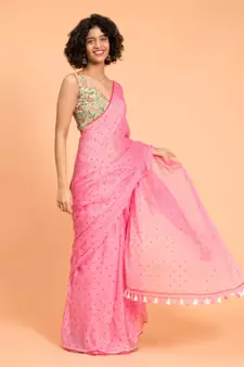 Suta Pink Polka dots Printed Pure Cotton Saree