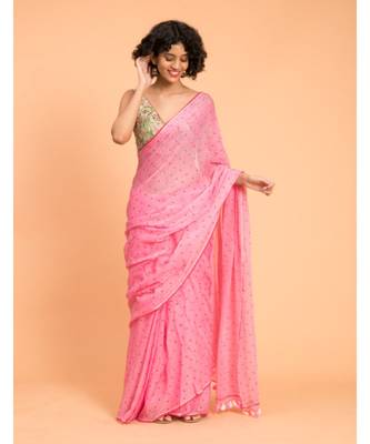 Suta Pink Polka dots Printed Pure Cotton Saree 3