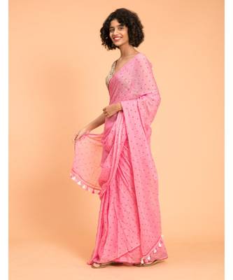 Suta Pink Polka dots Printed Pure Cotton Saree 4