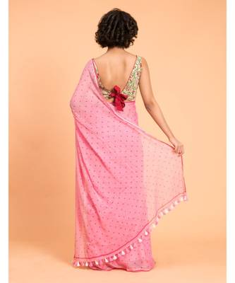 Suta Pink Polka dots Printed Pure Cotton Saree 5