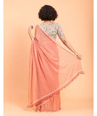 Suta Peach White Polka Dots Printed Pure Cotton Saree 5