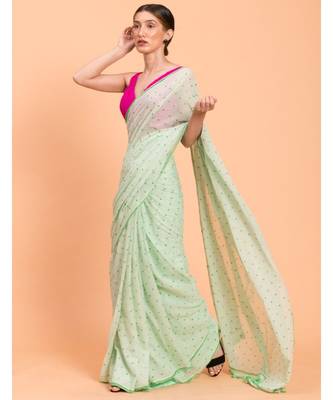 Suta Women Green Pure Cotton Polka Dots Printed Saree 2