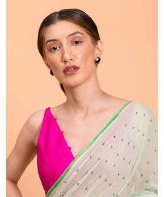 Suta Women Green Pure Cotton Polka Dots Printed Saree 5