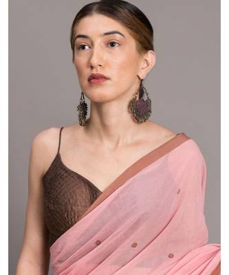 Suta Pink &  Brown Woven Design Pure Cotton Saree 2